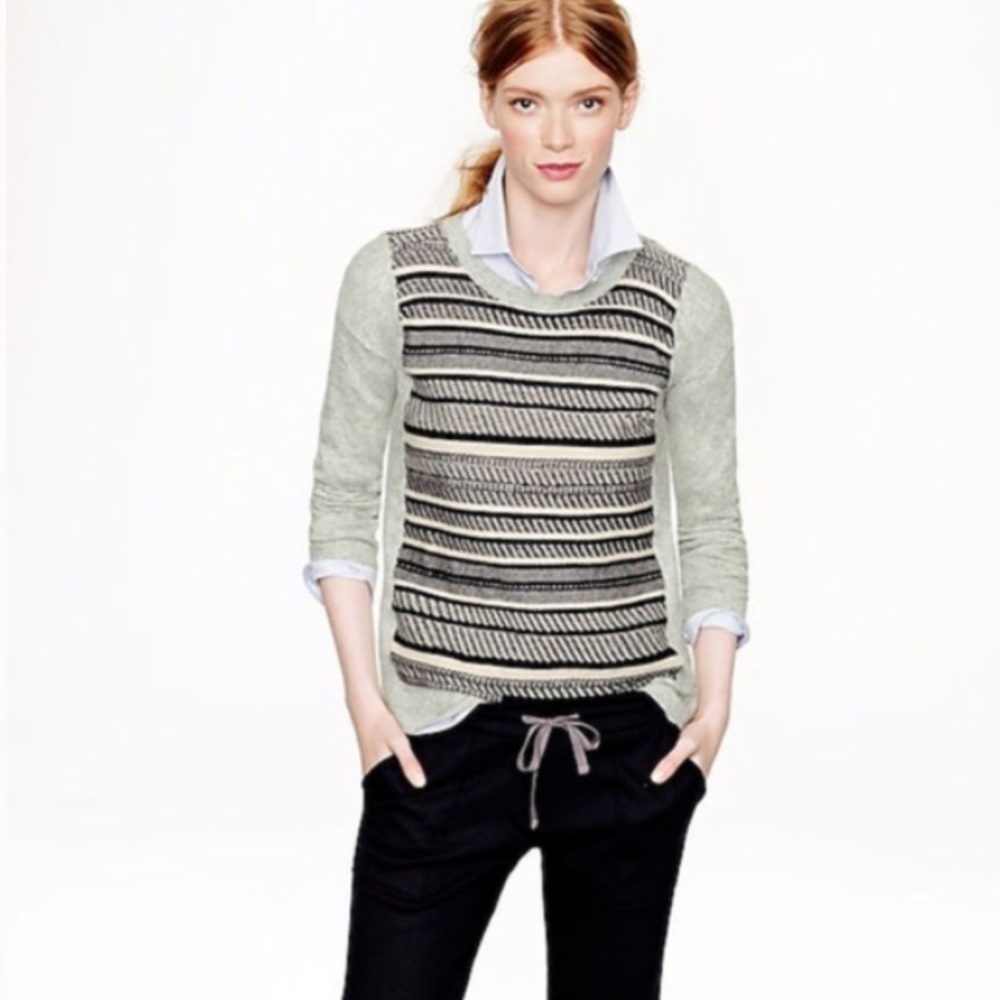 J. CREW Textured Stripe Sweater Wool Rabbit Large - Picture 6 of 6